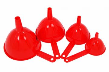 4 PIECE PLASTIC FUNNEL SET WITH HANDLE